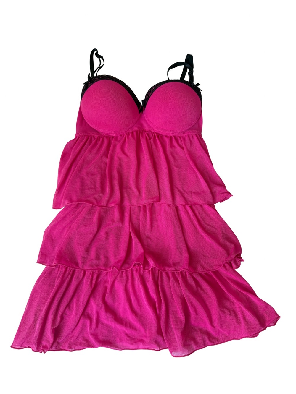 Women's Hot Pink Lace-Trim Babydoll Chemise